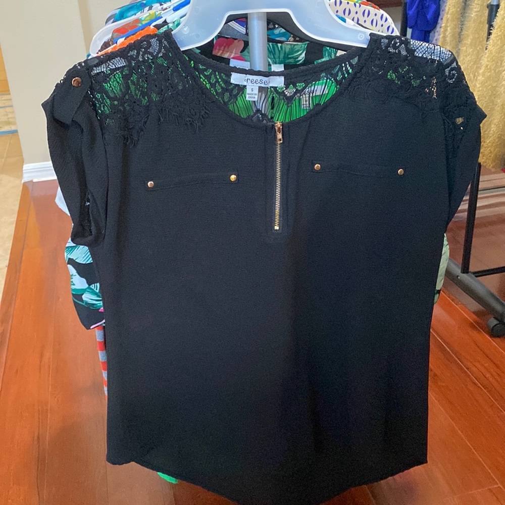 Black with gold zipper blouse.